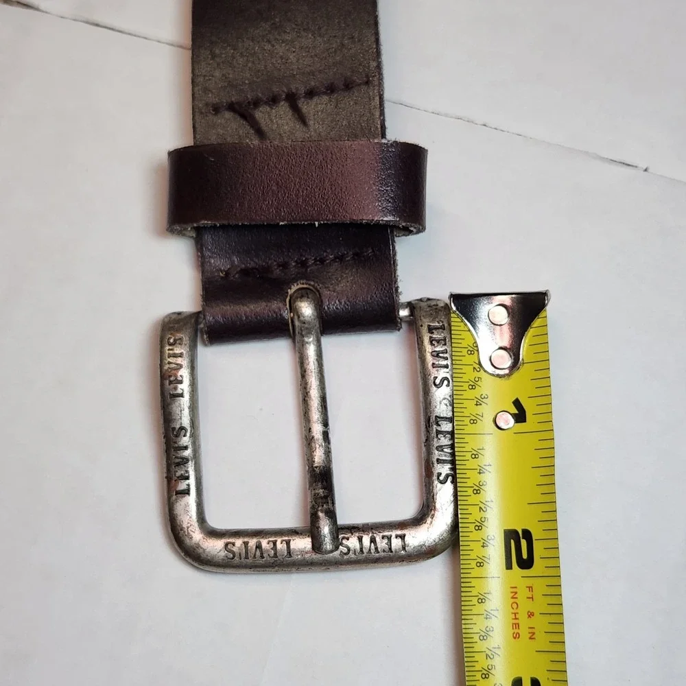 Vintage Levi's Leather Belt Brown 30 75 Made Italy Logo Buckle 1.5